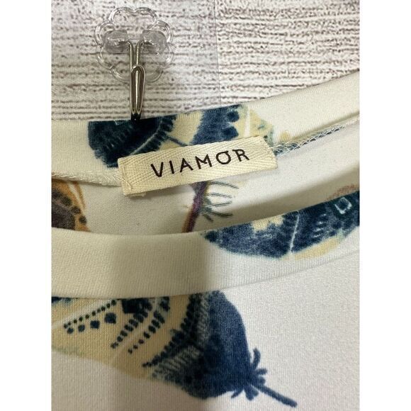 Viamor Womans Long Sleeve Pullover Top Small White Feathers Made‎ in USA Soft - Picture 2 of 5